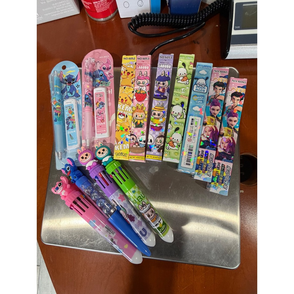 Character Stationery Lot Pikachu Stitch Labubu Pochacco Pens Mechanical Pencils